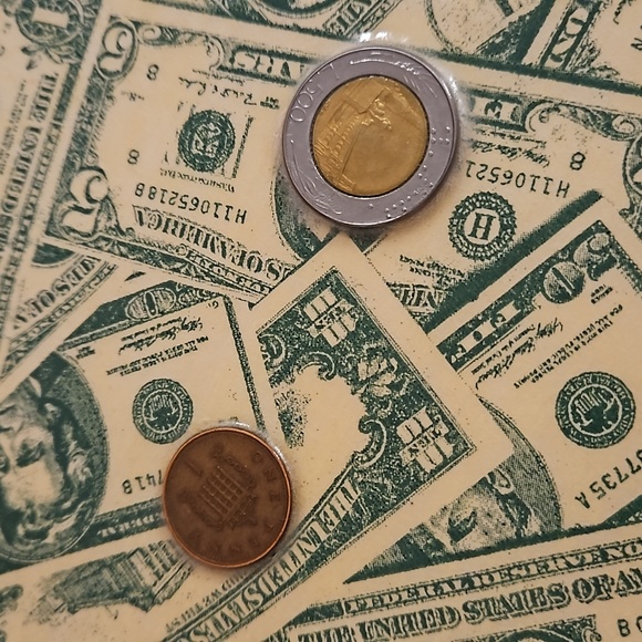 Money themed decoupaged box hand crafted foreign coins keepsake box paper lined - Picture 4 of 16